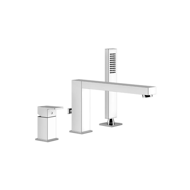Gessi Rettangolo 20037 overhead bathtub mixer with diverter and hand shower | Edilceram Design